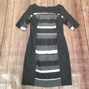 Gabby Skye Womens Dress Black 10 Sheath Striped Short Sleeve Stretch